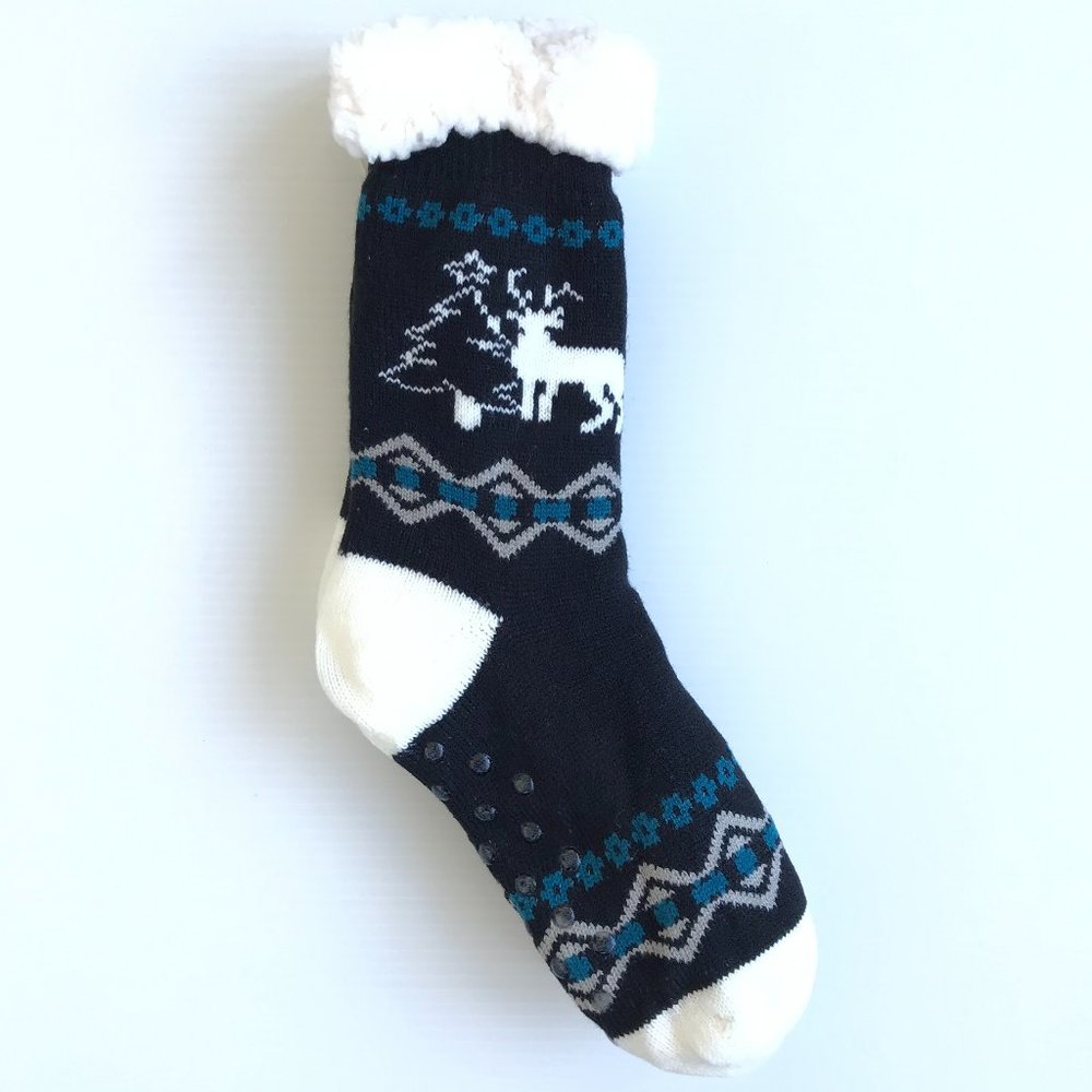 Black Winter Buck Sherpa Lined Slipper Socks
